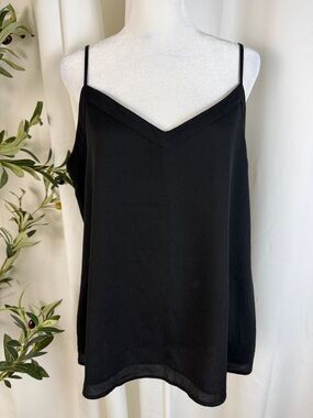 Ann Taylor Lined Black V-Neck Spaghetti Strap Cami Sz M (T6)